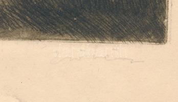 Zsótér Ákos (1895-1983): Táj. Rézkarc, papír, jelzett, lapszéli szakadással, 13,5x16,5 cm