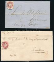 1864 2 db levél 5kr bérmentesítéssel, "KLAUSENBURG" + "DARUVÁR" (13.000)