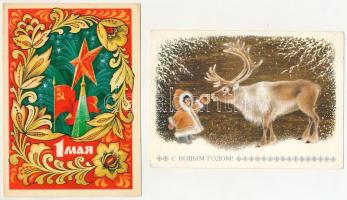 12 db MODERN motívum képeslap: szovjet szocreál üdvözlőlap / 12 modern motive postcards: Soviet gree...