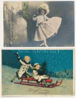 4 db RÉGI üdvözlőlap, közte litho / 4 pre-1945 greeting postcards, with litho