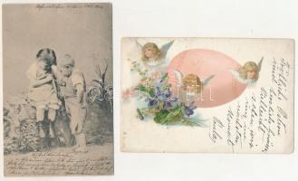 4 db RÉGI üdvözlőlap, közte litho / 4 pre-1945 greeting postcards, with litho