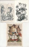 9 db MODERN Hummel művész képeslap gyerekekkel / 9 modern art postcards with children, signed by Hummel