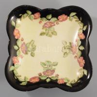 Antik ékszertartó tál alján Czapáry B-né felirattal, minimális kopással, 13x13 cm