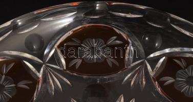 Kristály tál, borostyánszín páccal, hibátlan 30 cm