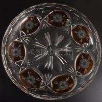 Kristály tál, borostyánszín páccal, hibátlan 30 cm