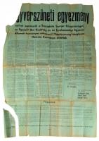 1945 Fegyverszüneti egyezmény, melyet egyrészről a Szocialista Szovjet Köztársaságok, az Egyesült Brit Királyság és az Északamerikai Egyesült Államok kormányai, másrészről Magyarország Ideiglenes Nemzeti Kormánya kötöttek. Moszkva, 1945. január 20. A II. világháborút a szövetséges hatalmak és Magyarország között lezáró fegyverszüneti egyezmény hirdetménye, sérült, hiányos (egyik sarka külön megvan), 76x53 cm