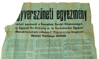 1945 Fegyverszüneti egyezmény, melyet egyrészről a Szocialista Szovjet Köztársaságok, az Egyesült Br...