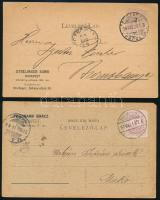 1889-1899 4 db levelezőlap 2kr bérmentesítéssel + 2kr levéldarabon kézi érvénytelenítéssel