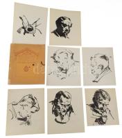 Olvashatatlan jelzéssel v. jelzés nélkül: Klf. művészekről, mesteremberekről készült portrék (faszobrász, vasesztergályos, könyvkötő, lakatos, kőcsiszoló, stb.), 1948. Tus, papír (Magyar Királyi Állami Felső Építő Ipariskola szünidei felvételei lapjainak hátoldalán), egyiken olvashatatlan jelzéssel (többi jelzés nélkül), 28,5x23 cm. A tételhez tartozik: Magyar Királyi Állami Felső Építő Ipariskola szünidei felvételei. V. füzet. (Bp., 1916, Korvin-Testvérek-ny.), sérül és részben javított papírborítóban.