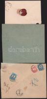 1877-1890 3 db ajánlott levél Színesszámú krajcáros bélyegekkel, köztük expressz 35kr bérmentesítéss...