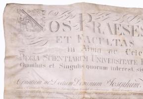 1841 A Pesti Királyi Tudományegyetem által kiállított orvosi (sebész) diploma Kementzky József részé...