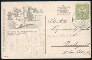 1909.09.12. Képes levelezőlap (Konrád-órák) " "G.BERZENCZE - P.NÁNA 87. SZ. b" vasúti mozgóposta bélyegzéssel