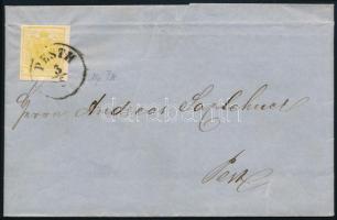 1857 1kr citromsárga MP III. típ. levélen "PESTH"