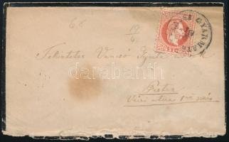 1869 5kr alul sérült levélen "BALASSA GYARMATH" - "PEST / DÉL ELŐTT"