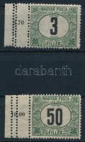 1920 Magyar Posta ívszéli 3f és 50f tripla fogazással