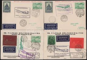 1938.08.15. 13 db légiposta levelezőlap "BUDAPEST-ESZTERGOM ÁRPÁDHÁZI KIRÁLYOK PALOTÁJÁNAK AVATÁSA NAPJÁN" alkalmi bélyegzéssel és levélzárókkal