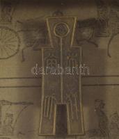 Régi kínai pénz másolat dekoratív keretben, 16x15 cm