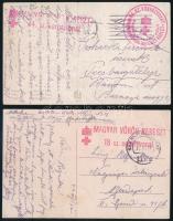 1917 2 db képes levelezőlap "MAGYAR VÖRÖS KERESZT 34. sz: kórházvonat" + "MAGYAR VÖRÖS KERESZT 18 sz. segélyvonat"
