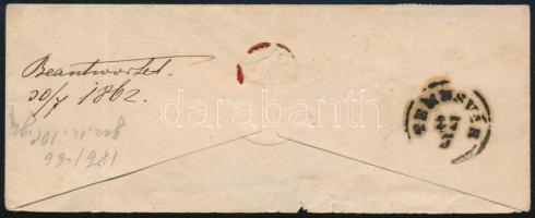 1862 15kr levélen "B(UZI)ÁS" - "TEMESVÁR"