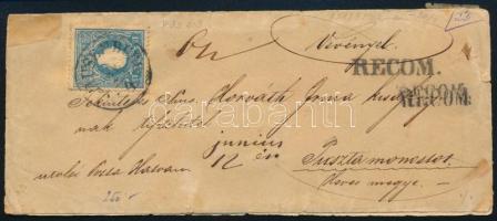 1858 Ajánlott levél 15kr II. típ. + hátoldalon 10kr II. . bélyeggel "KLAUSENBURG" - "HATVAN" - "PEST"