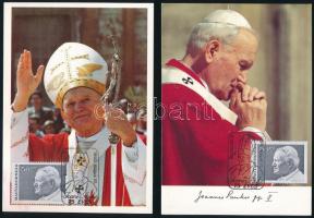 1991 34 db II. János Pál pápát ábrázoló képeslap a blokkból kitépett bélyeggel és alkalmi bélyegzéssel