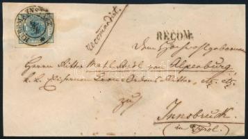 ~1855 Ajánlott levél, 9kr MP III.a ívszéli bélyeg előoldalon + hátoldalon 6kr MP III. "HERRMANNSTADT" - Innsbruck