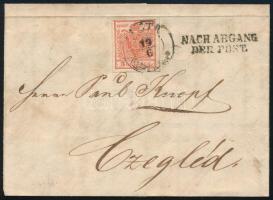 1850 3kr HP I.b. típ. nagyon korai levélen "PESTH" - "CZEGLÉD"