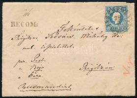 1859 15kr előoldalon + 10kr hátoldalon ajánlott levélen "JÁSZBERÉNY" - "CZEGLÉD" - "PESTH" - "BAJA"