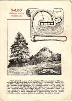 1935 Salgóbánya, Salgó várának romjai. Dr. Dornyay Béla "Honismertető" című képeslevelezőlap sorozata 1. sz. A képeslap feladója maga a kiadó, Dr Dornyay Béla (1887-1965) muzeológus, címzettje Seifert Vilmos, a Magyarországi Kárpát Egyesület alelnöke (EB)  A képeslap többszörösen is kultúrtörténeti kuriózum. Dornyay Béla muzeológus, tanár nevéhez fűződik a Honismertető néven indított képeslap sorozat, amely a hazai turisztikai célú propaganda egyik első termékének tekinthető. A sorozat Magyarország egy-egy turisztikai nevezetességét mutatta be, főként Salgótarjánra és környékére, valamint a Dunántúlra - Dornyay szülőföldjére - fókuszálva. A sorozat 1. sz. tagja Salgó várának metszetét, valamint a vár alaprajzát ábrázolja.  A lapot maga Dr Dornyay Béla küldte Seifert Vilmosnak, a Magyarországi Kárpát Egyesület alelnökének, melyben leírja, hogy éppen egy Salgótarján történetét bemutató munkáján dolgozik, s ehhez szüksége lenne Jankovics Ottó: A palóc világból című cikkére.  //  The postcard is a cultural historical curiosity in many ways. The postcard series called Honismertető (Homeland Guide) is linked to the name of museologist and teacher Béla Dornyay, and can be considered one of the first products of Hungarian tourism propaganda. The series presented a tourist attraction in Hungary, focusing mainly on Salgótarján and its surroundings, as well as Transdanubia - Dornyay's homeland. The first member of the series depicts a section of Salgó Castle and the castle's floor plan.