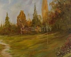 Rónai Antal (1926- ): Tavaszi út. Olaj, farost, jelzett. Dekoratív fakeretben. 60x80 cm