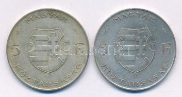 1947. 5Ft Ag "Kossuth" (2x) T:VF,F patina Adamo F8.1