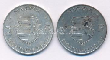 1947. 5Ft Ag "Kossuth" (2x) T:VF,F patina Adamo F8.1
