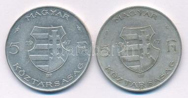 1947. 5Ft Ag "Kossuth" (2x) T:VF,F patina Adamo F8.1