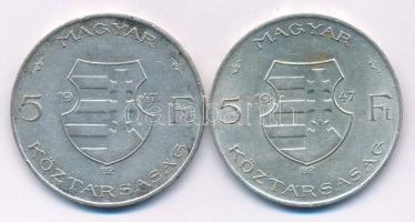 1947. 5Ft Ag "Kossuth" (2x) T:VF,F patina Adamo F8.1