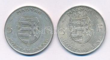 1947. 5Ft Ag "Kossuth" (2x) T:VF,F patina Adamo F8.1