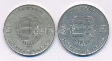1947. 5Ft Ag "Kossuth" (2x) T:VF,F patina Adamo F8.1