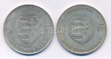 1947. 5Ft Ag "Kossuth" (2x) T:VF,F patina Adamo F8.1