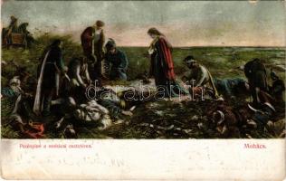 1917 Mohács, Perényiné a mohácsi csatatéren. Blandl János kiadása + "MOHÁCS - VILLÁNY 338" vasúti mozgóposta bélyegző (kopott sarkak / worn corners)