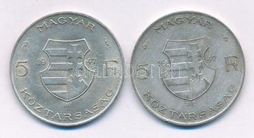 1947. 5Ft Ag "Kossuth" (2x) T:VF,F patina Adamo F8.1