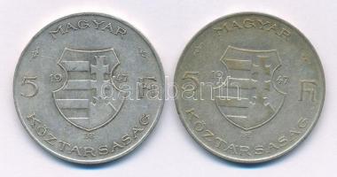 1947. 5Ft Ag "Kossuth" (2x) T:VF,F patina Adamo F8.1