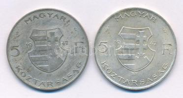 1947. 5Ft Ag "Kossuth" (2x) T:VF,F patina Adamo F8.1