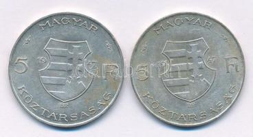 1947. 5Ft Ag "Kossuth" (2x) T:VF,F patina Adamo F8.1