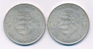 1947. 5Ft Ag "Kossuth" (2x) T:VF,F patina Adamo F8.1