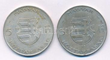 1947. 5Ft Ag "Kossuth" (2x) T:VF,F patina Adamo F8.1