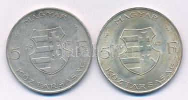 1947. 5Ft Ag "Kossuth" (2x) T:VF,F patina Adamo F8.1