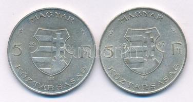1947. 5Ft Ag "Kossuth" (2x) T:VF,F patina Adamo F8.1