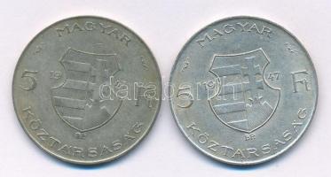 1947. 5Ft Ag "Kossuth" (2x) T:VF,F patina Adamo F8.1