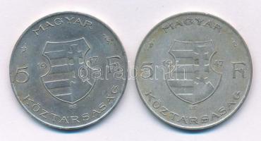 1947. 5Ft Ag "Kossuth" (2x) T:VF,F patina Adamo F8.1