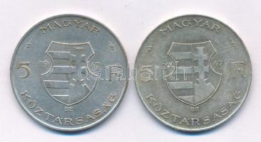 1947. 5Ft Ag "Kossuth" (2x) T:VF,F patina Adamo F8.1