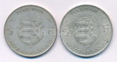 1947. 5Ft Ag "Kossuth" (2x) T:VF,F patina Adamo F8.1
